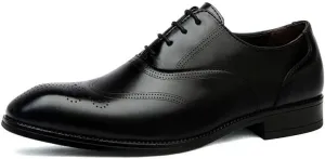 Men's Vintage Leather Oxford Shoes - Comfortable Lace Up Dress Shoes for Office & Formal Events