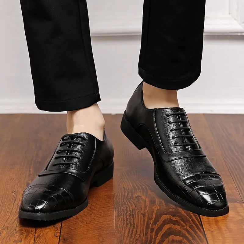 Men's Waterproof Genuine Leather Oxford Shoes - Non-Slip Business Derby Shoes with Pointed Toe and Soft Rubber Sole