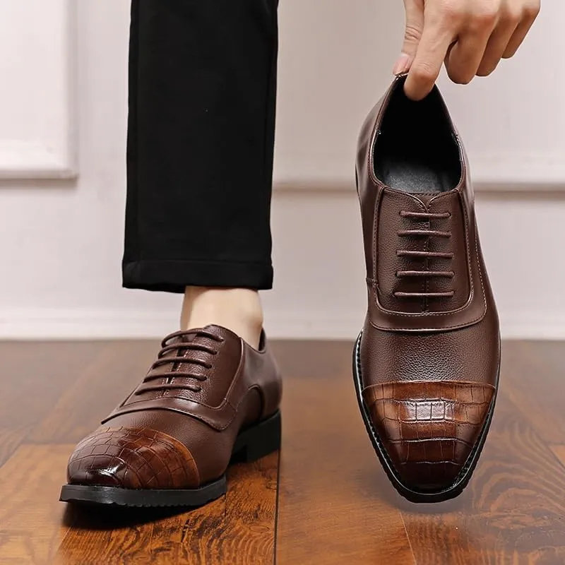Men's Waterproof Genuine Leather Oxford Shoes - Non-Slip Business Derby Shoes with Pointed Toe and Soft Rubber Sole
