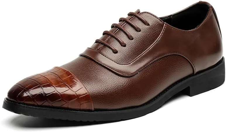 Men's Waterproof Genuine Leather Oxford Shoes - Non-Slip Business Derby Shoes with Pointed Toe and Soft Rubber Sole