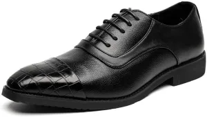 Men's Waterproof Genuine Leather Oxford Shoes - Non-Slip Business Derby Shoes with Pointed Toe and Soft Rubber Sole