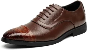 Men's Waterproof Genuine Leather Oxford Shoes - Non-Slip Business Derby Shoes with Pointed Toe and Soft Rubber Sole
