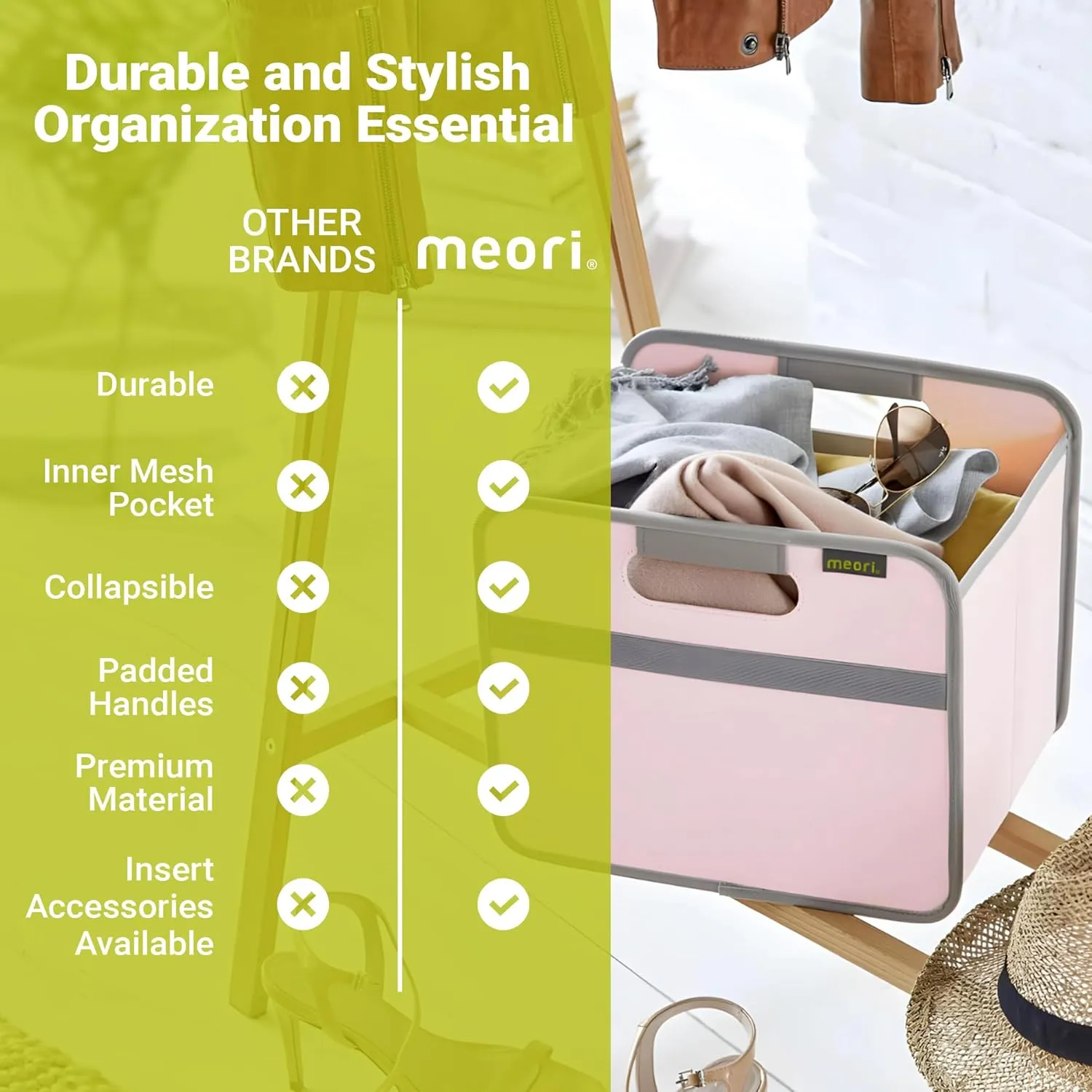 meori Small Collapsible Storage Bin, Fabric Storage Cube, with Dual Handles for Shelves, Small Storage Containers for Organizing