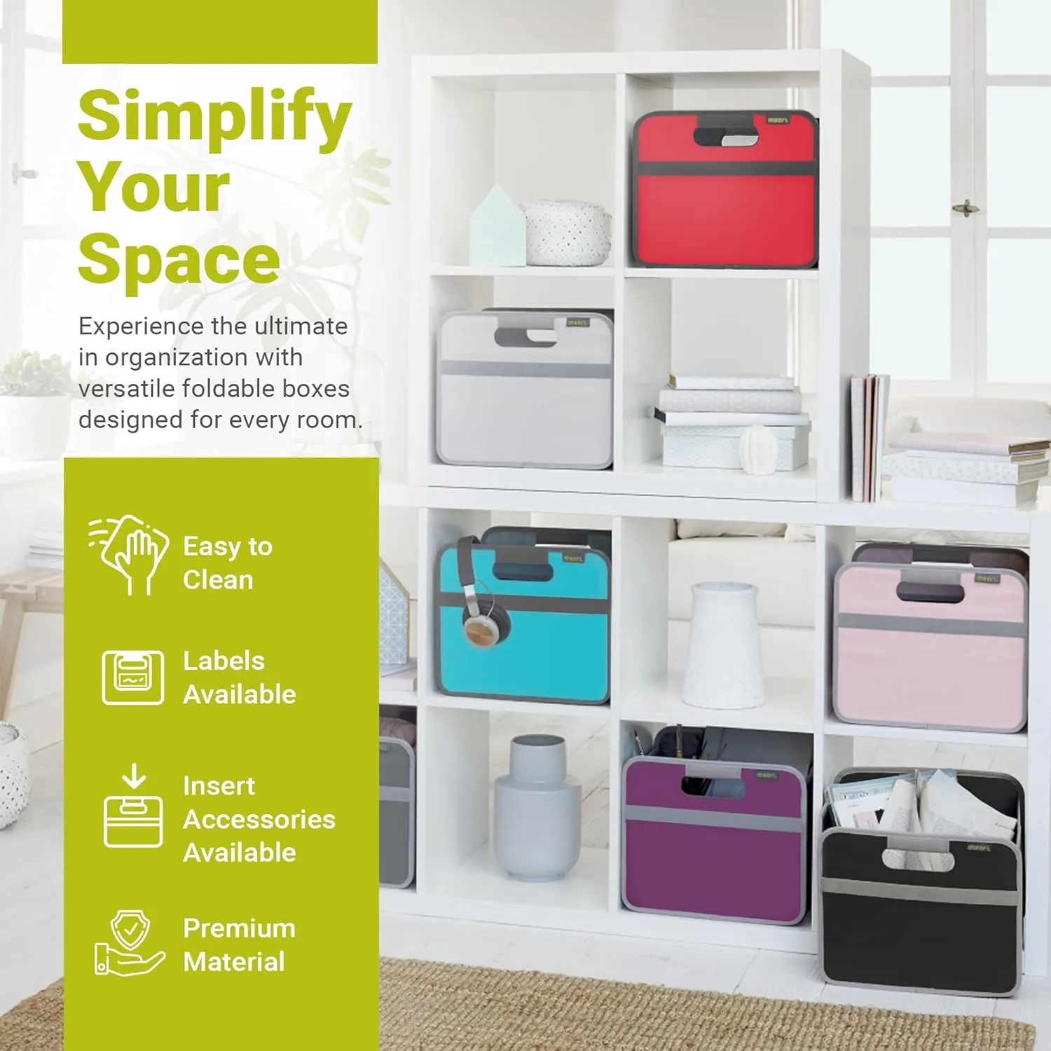 meori Small Collapsible Storage Bin, Fabric Storage Cube, with Dual Handles for Shelves, Small Storage Containers for Organizing