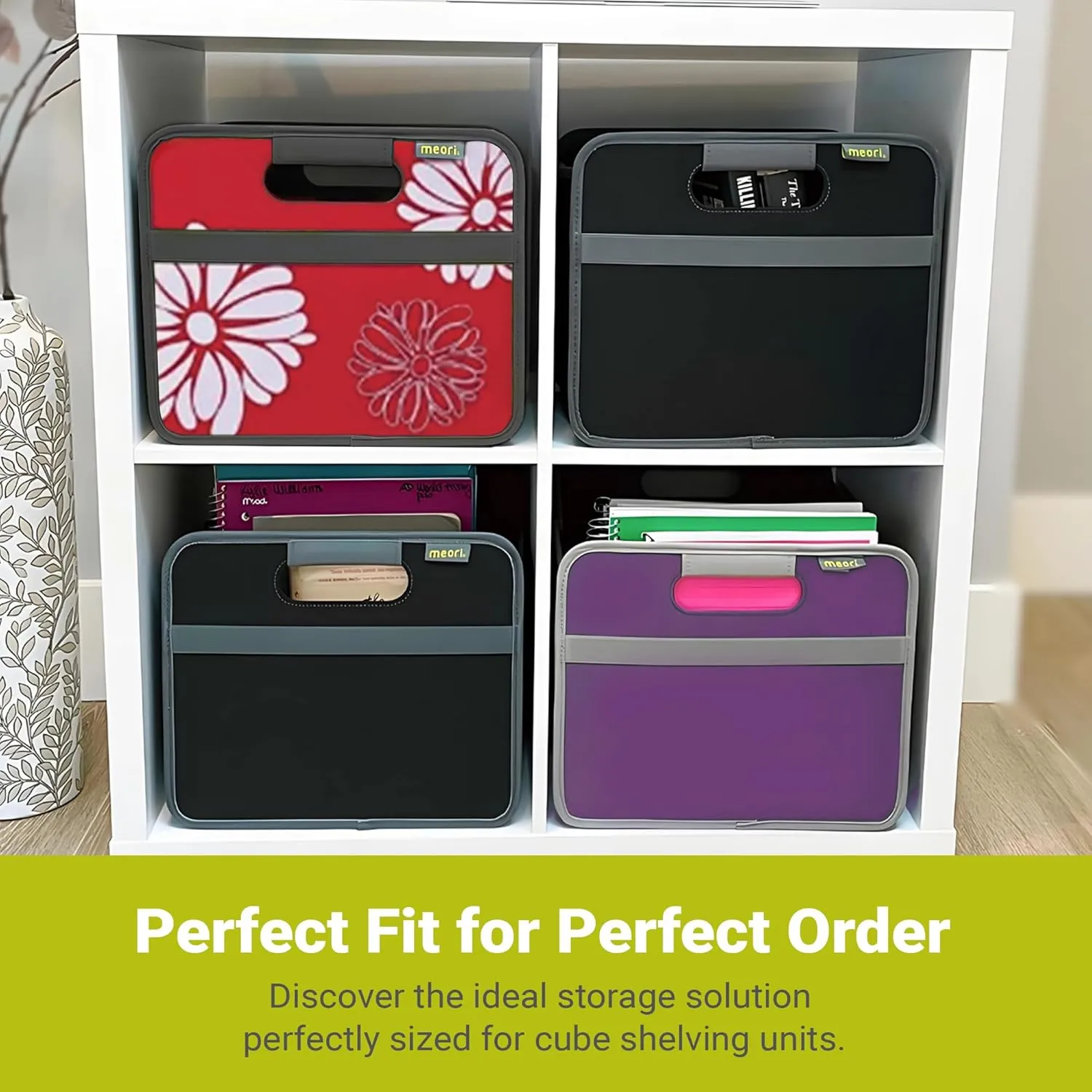 meori Small Collapsible Storage Bin, Fabric Storage Cube, with Dual Handles for Shelves, Small Storage Containers for Organizing