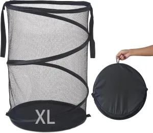 Mesh Popup Laundry Hamper 115L Foldable Laundry Basket Extra Large Capacity Collapsible Clothing Storage Basket with Handles 26 H x 18 W x 18 L (Black)