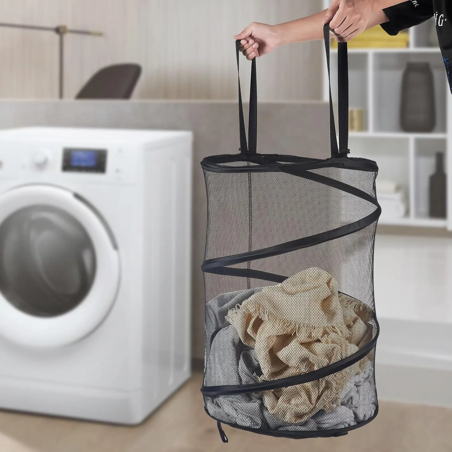 Mesh Popup Laundry Hamper 115L Foldable Laundry Basket Extra Large Capacity Collapsible Clothing Storage Basket with Handles 26 H x 18 W x 18 L (Black)