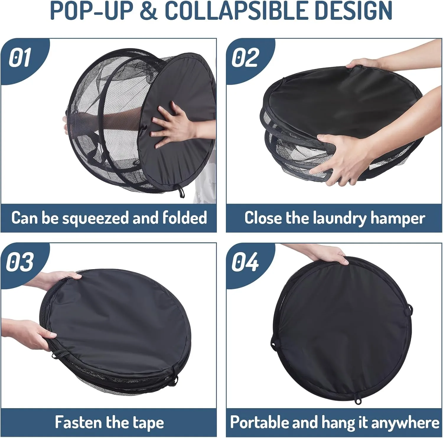Mesh Popup Laundry Hamper 115L Foldable Laundry Basket Extra Large Capacity Collapsible Clothing Storage Basket with Handles 26 H x 18 W x 18 L (Black)
