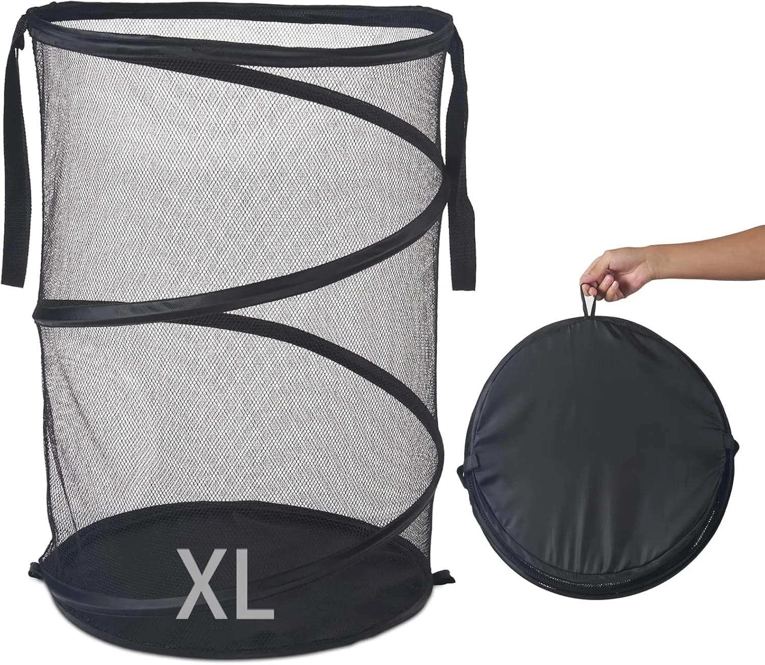 Mesh Popup Laundry Hamper 115L Foldable Laundry Basket Extra Large Capacity Collapsible Clothing Storage Basket with Handles 26 H x 18 W x 18 L (Black)