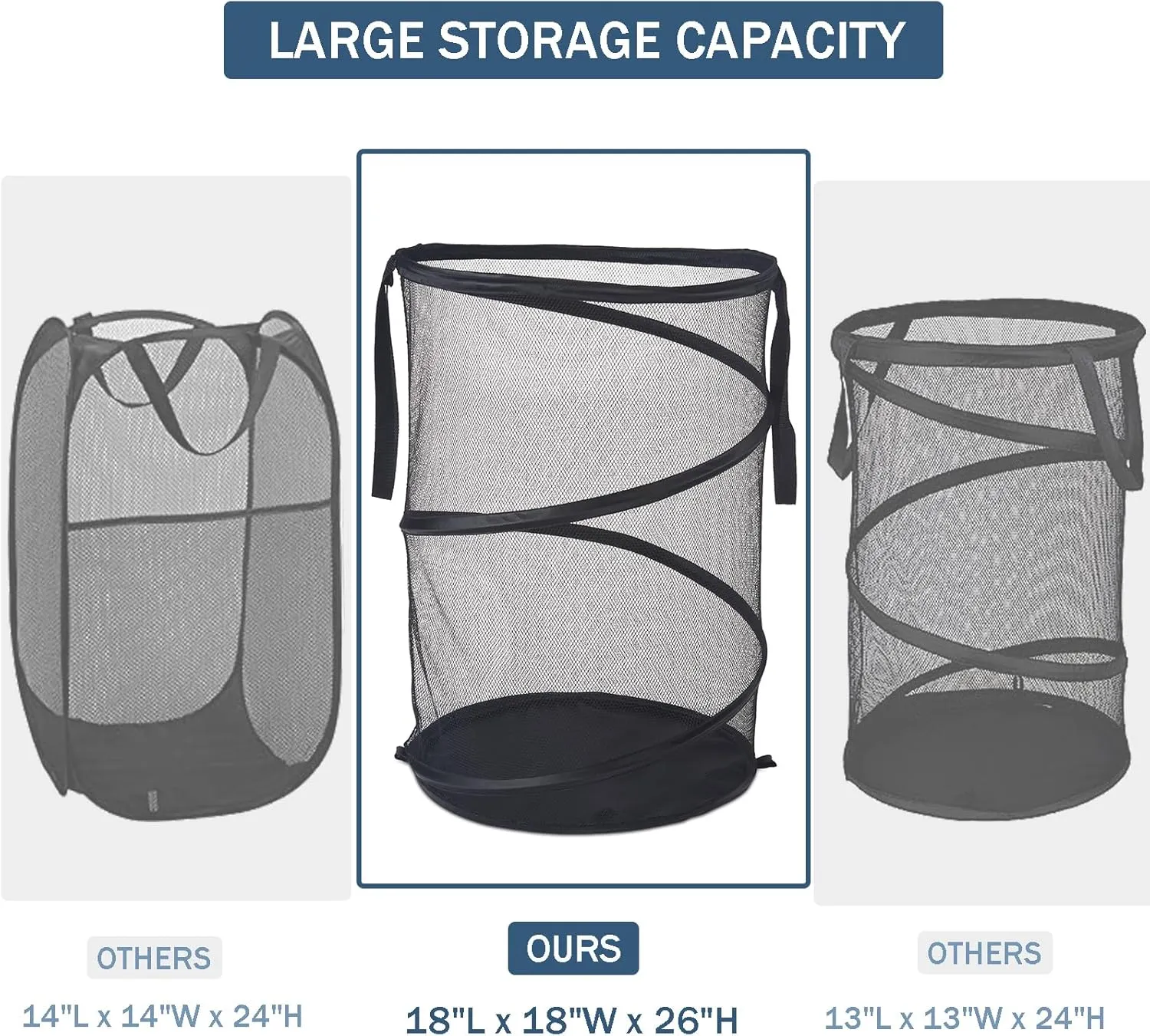 Mesh Popup Laundry Hamper 115L Foldable Laundry Basket Extra Large Capacity Collapsible Clothing Storage Basket with Handles 26 H x 18 W x 18 L (Black)