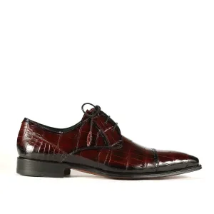 Mezlan 4818-J Men's Shoes Burgundy Exotic Alligator Skin Cap-Toe Derby (MZS3389)