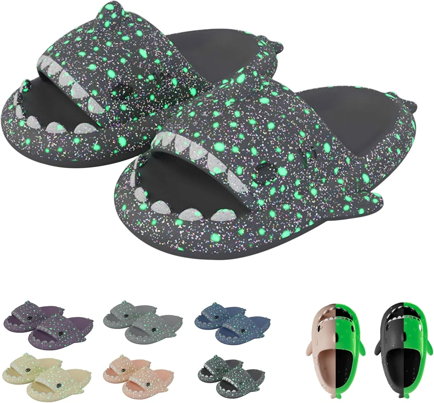 Miahhy Galaxy Shark Slides, Galaxy Shark Slides Glow in the Dark, Cloud Shark Slippers, Shark Flip Flops Non-slip Open Toe