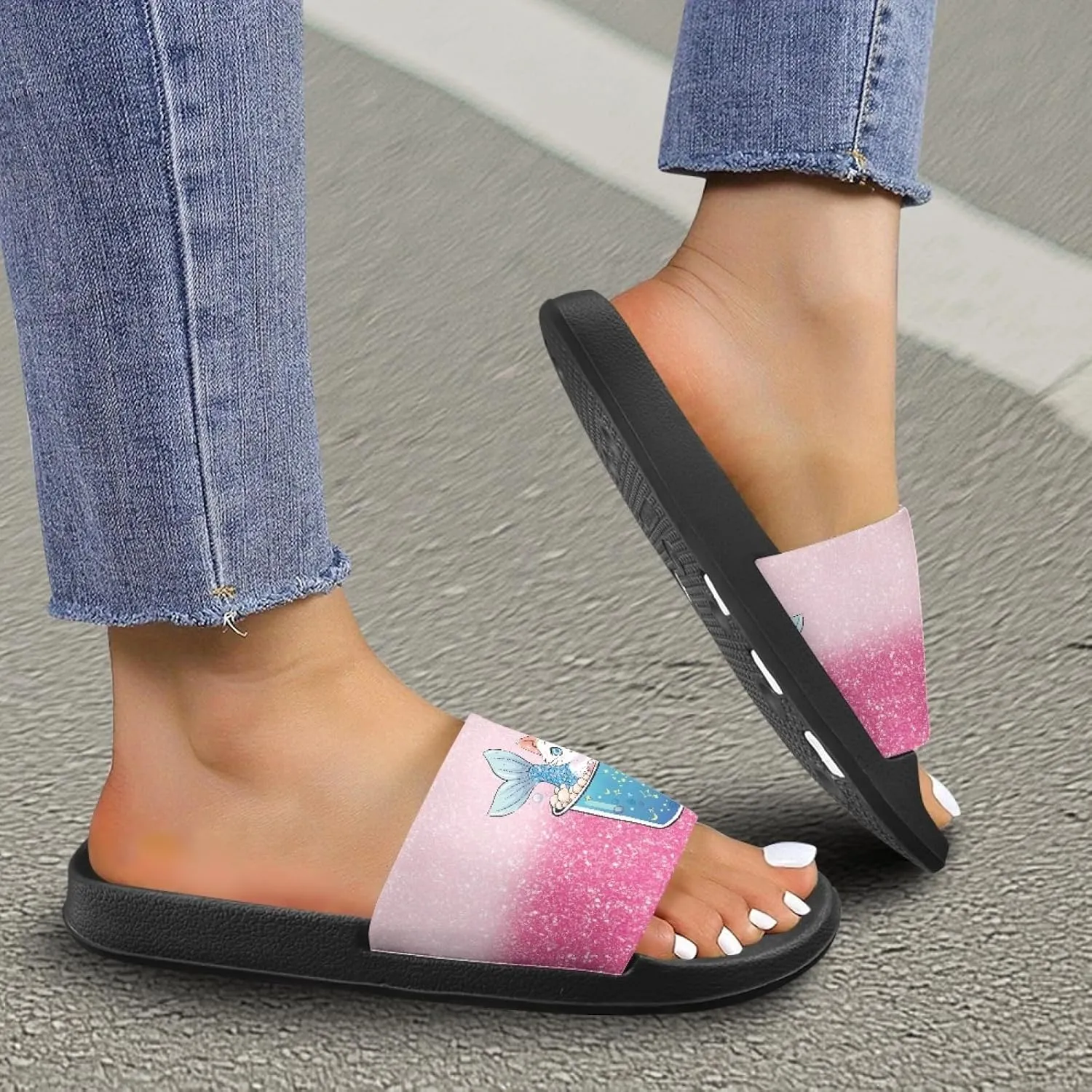 Micoklinlin Slide Sandals for Women Men Cute Rubber Slip-On Flip Flops Fashion Shower Yoga Pool Beach Waterproof Slippers