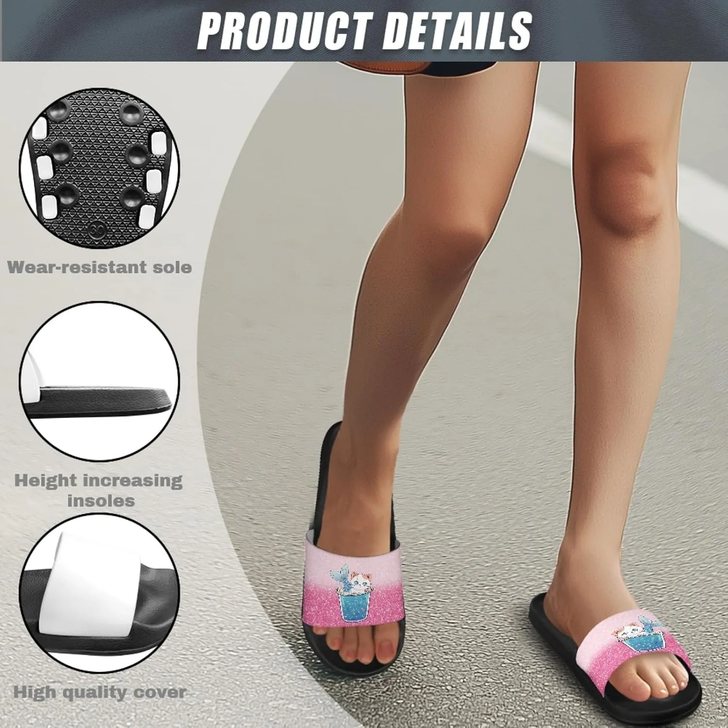Micoklinlin Slide Sandals for Women Men Cute Rubber Slip-On Flip Flops Fashion Shower Yoga Pool Beach Waterproof Slippers