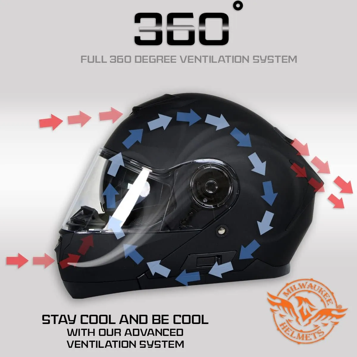 Milwaukee Helmets Breeze Flat Black Advanced Motorcycle Modular Helmet w/Drop Down Visor DOT Approved MPH9814DOT - XX-Large