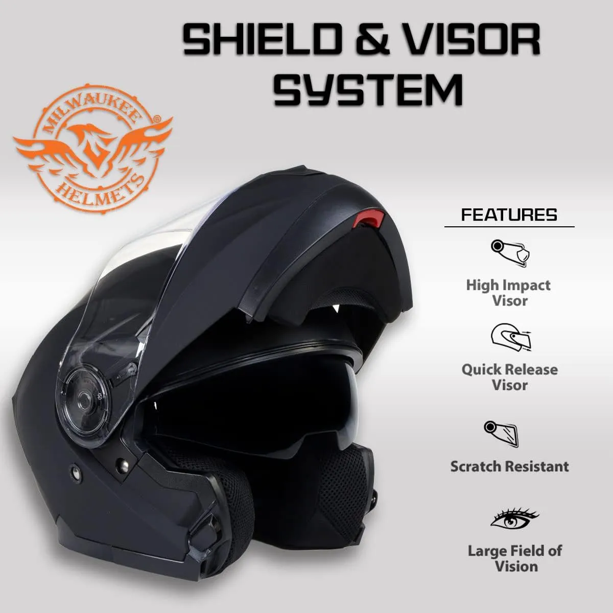Milwaukee Helmets Breeze Flat Black Advanced Motorcycle Modular Helmet w/Drop Down Visor DOT Approved MPH9814DOT - XX-Large