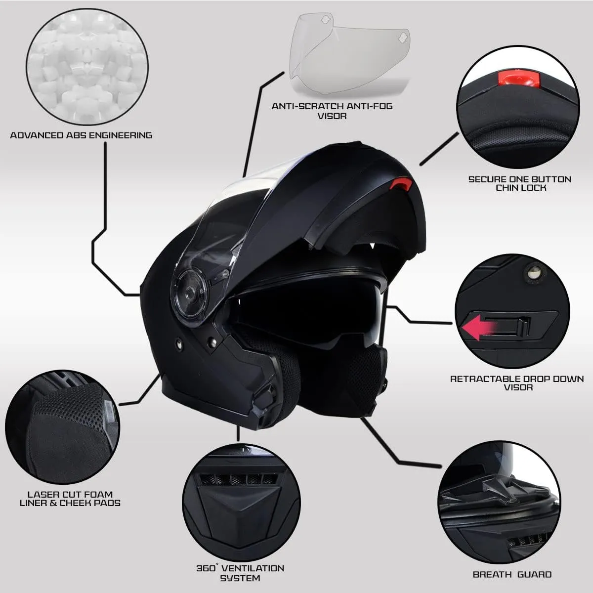 Milwaukee Helmets Breeze Flat Black Advanced Motorcycle Modular Helmet w/Drop Down Visor DOT Approved MPH9814DOT - XX-Large