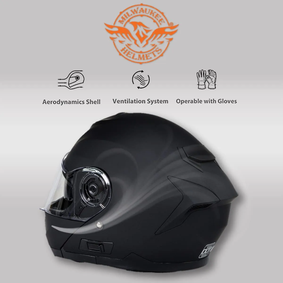 Milwaukee Helmets Breeze Flat Black Advanced Motorcycle Modular Helmet w/Drop Down Visor DOT Approved MPH9814DOT - XX-Large