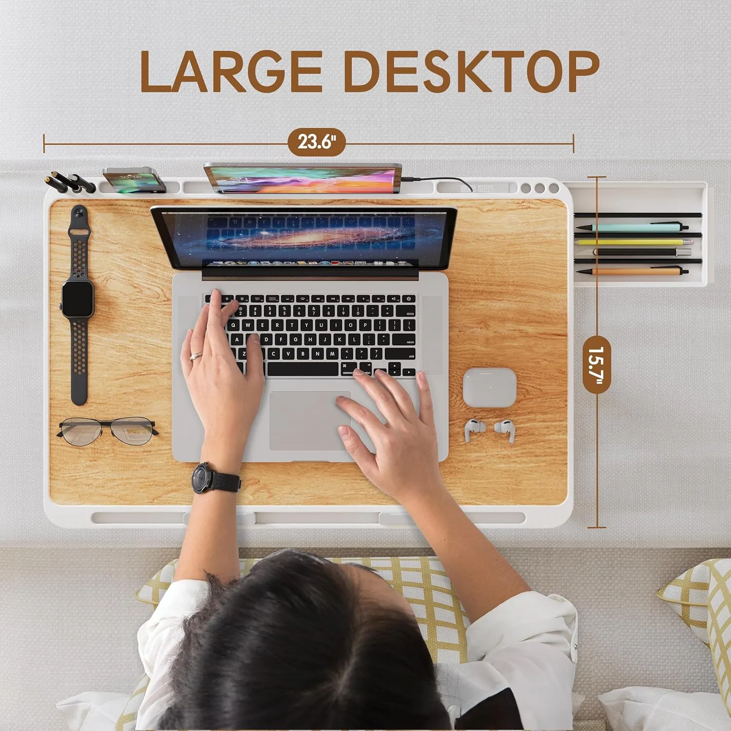 Monomi Laptop Desk for Bed, Height & Angle Adjustable Laptop Stand for Bed,X-Large Folding Portable Lap Desks Trays with Storage Drawers, Lap Table for Eating, Working, Writing and Drawing