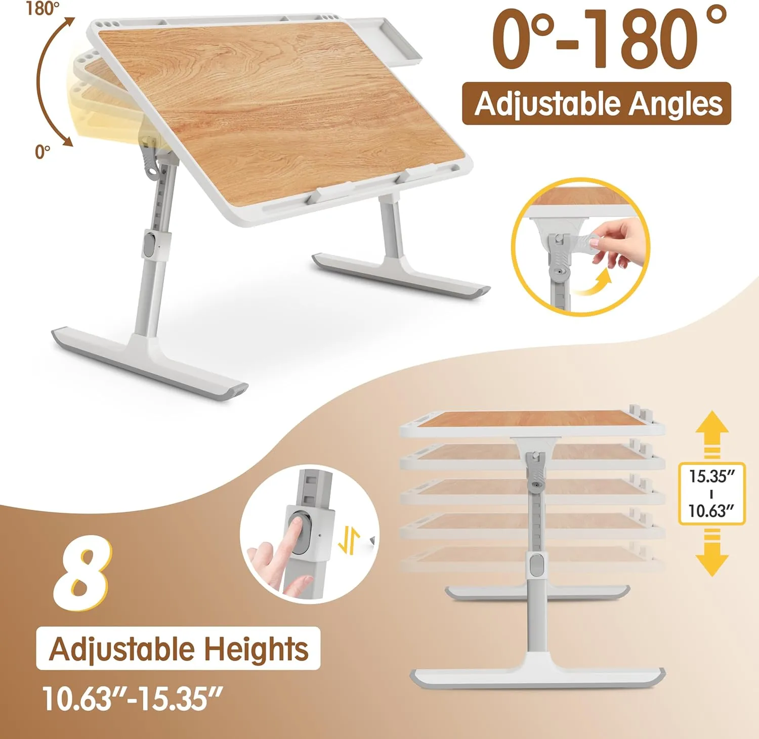 Monomi Laptop Desk for Bed, Height & Angle Adjustable Laptop Stand for Bed,X-Large Folding Portable Lap Desks Trays with Storage Drawers, Lap Table for Eating, Working, Writing and Drawing