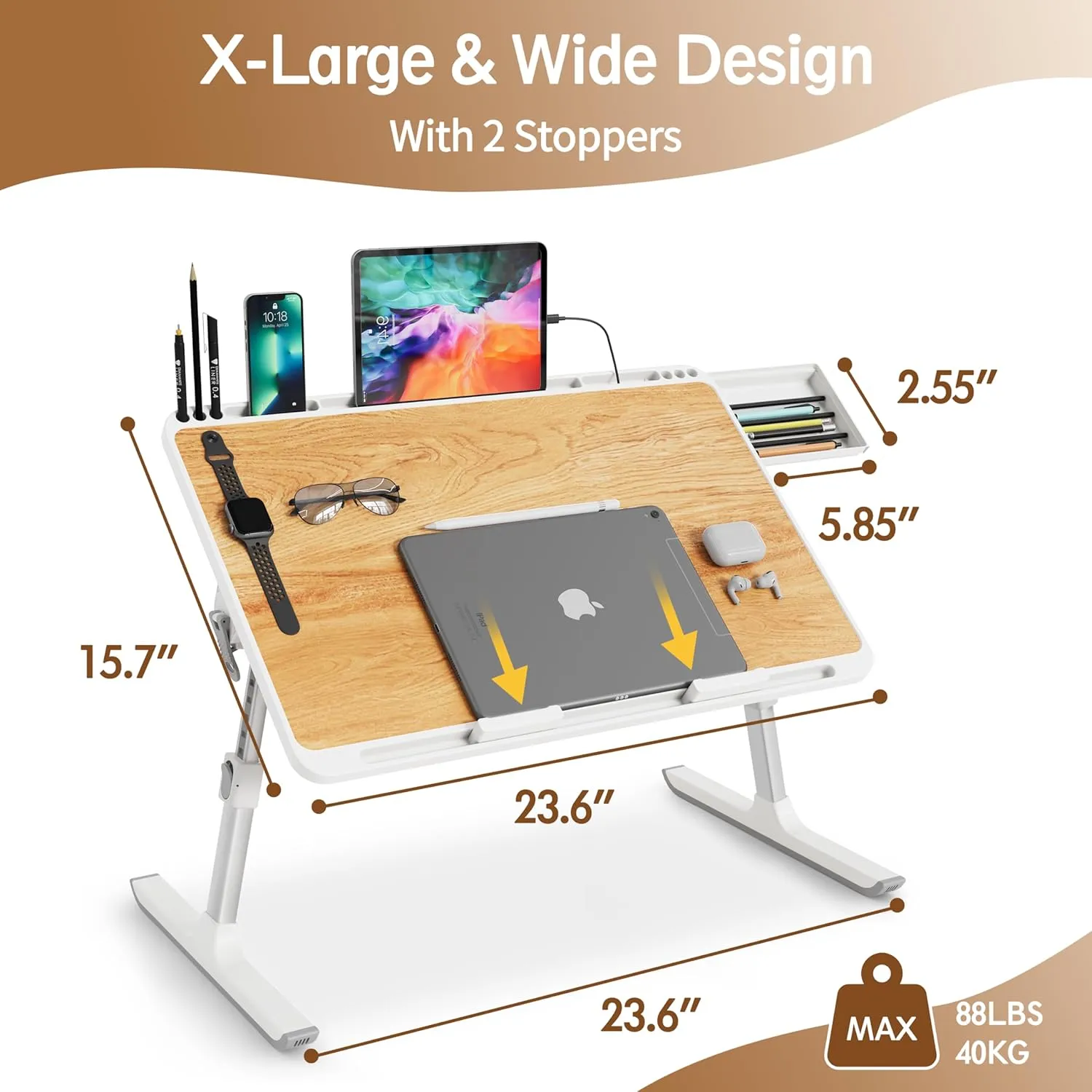 Monomi Laptop Desk for Bed, Height & Angle Adjustable Laptop Stand for Bed,X-Large Folding Portable Lap Desks Trays with Storage Drawers, Lap Table for Eating, Working, Writing and Drawing