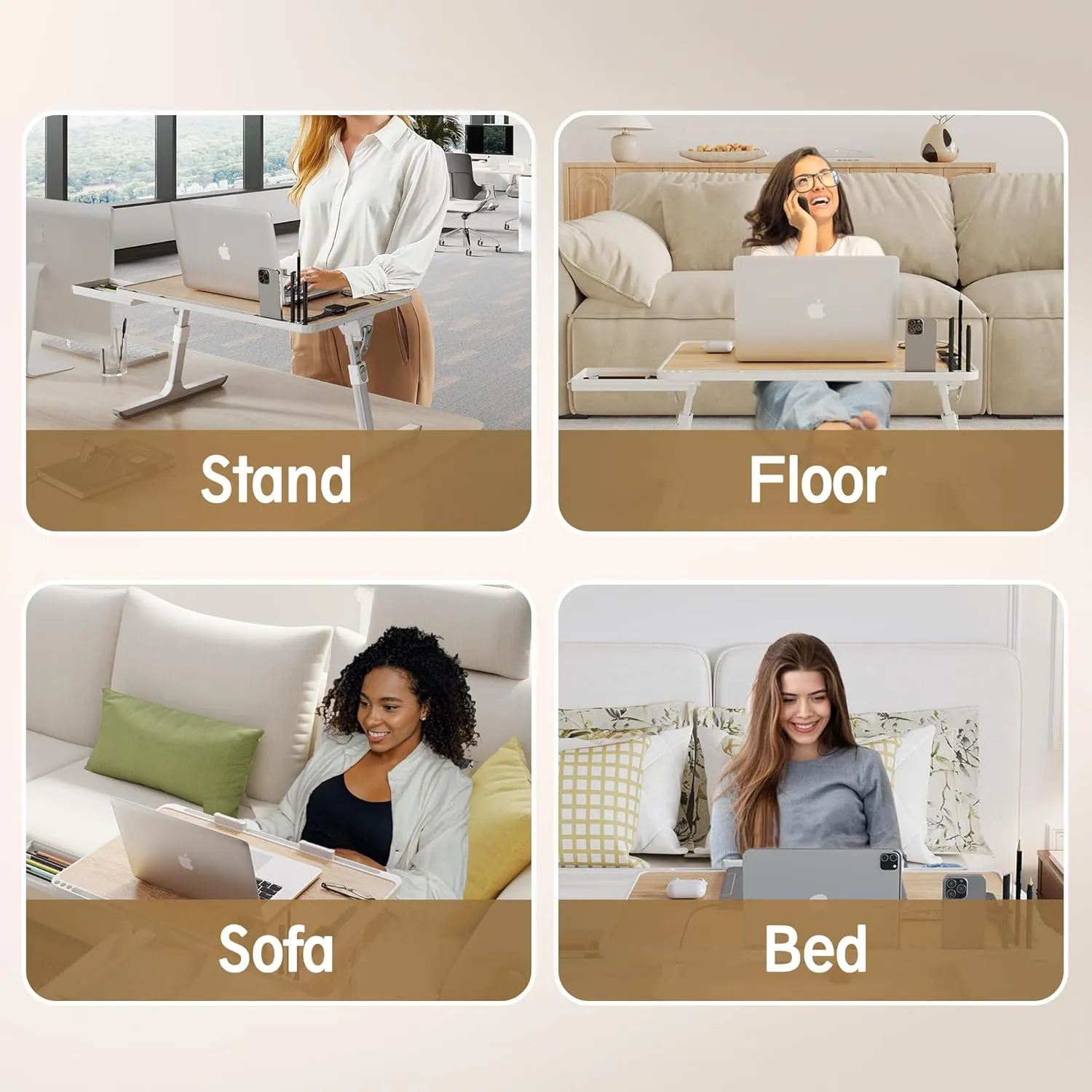 Monomi Laptop Desk for Bed, Height & Angle Adjustable Laptop Stand for Bed,X-Large Folding Portable Lap Desks Trays with Storage Drawers, Lap Table for Eating, Working, Writing and Drawing