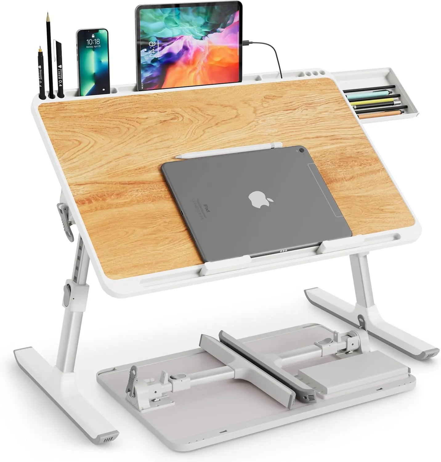 Monomi Laptop Desk for Bed, Height & Angle Adjustable Laptop Stand for Bed,X-Large Folding Portable Lap Desks Trays with Storage Drawers, Lap Table for Eating, Working, Writing and Drawing