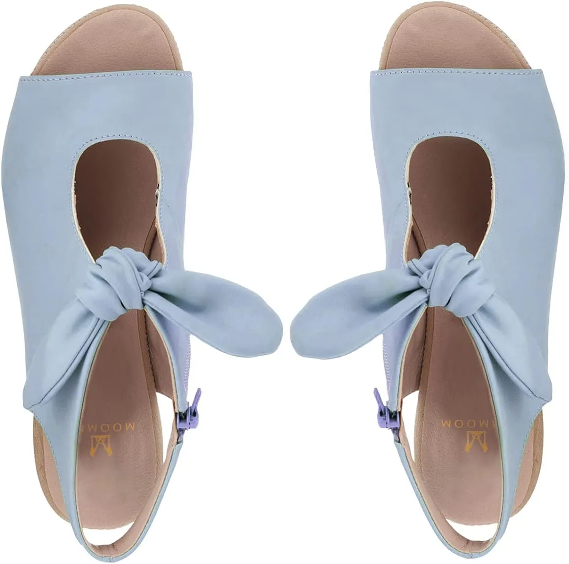 MOOMMO Women Heeled Sandals with Bow Open Toe Low Chunky Block Heel Sandal Booties Cutout 2" Heels Backless Slingback Dress Shoes Peep Toe Back Zipper Suede Sandal Dressy Casual Summer Beach 4-13 M US