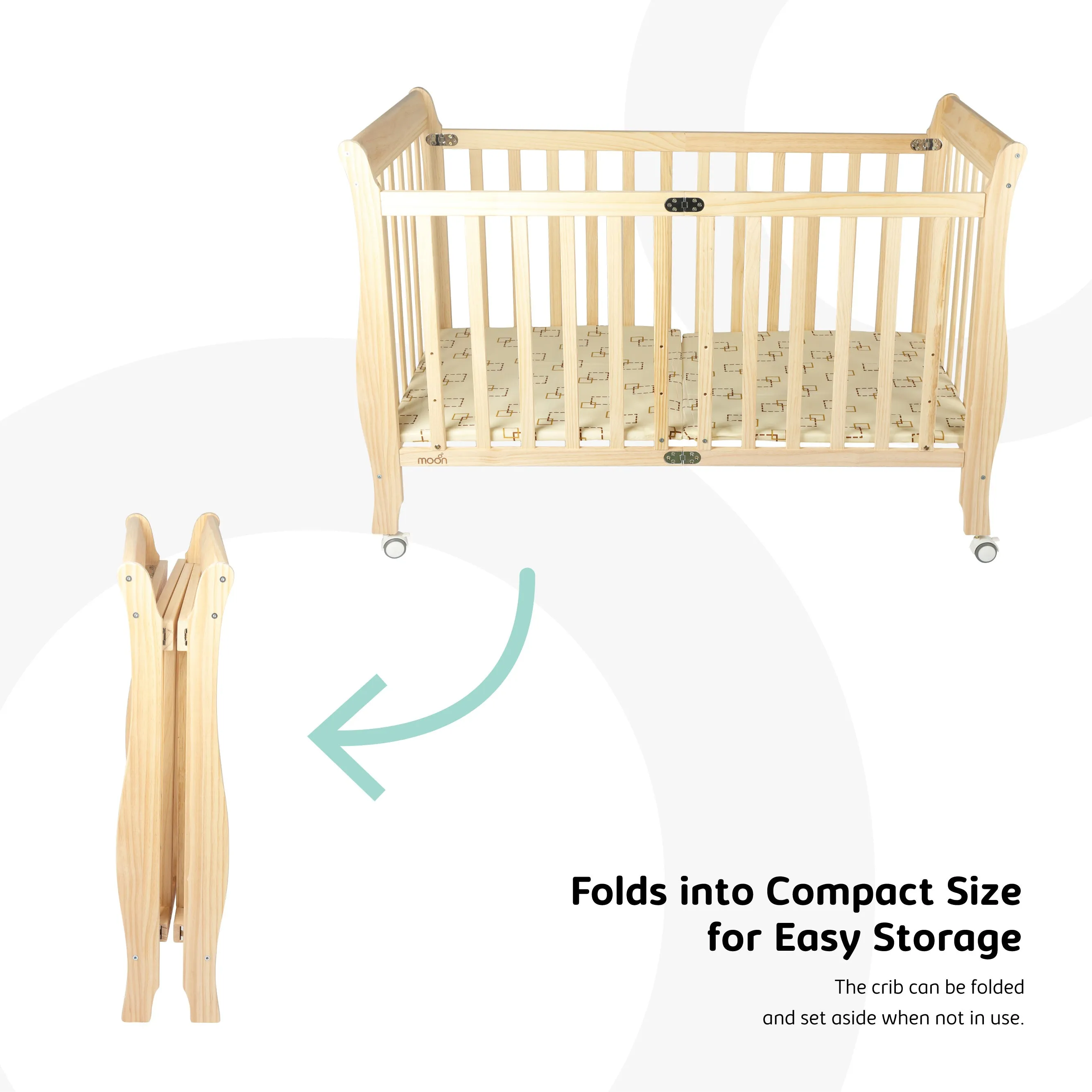 Moon - Wooden Foldable  Crib (129X69X96 Cm) - Brown