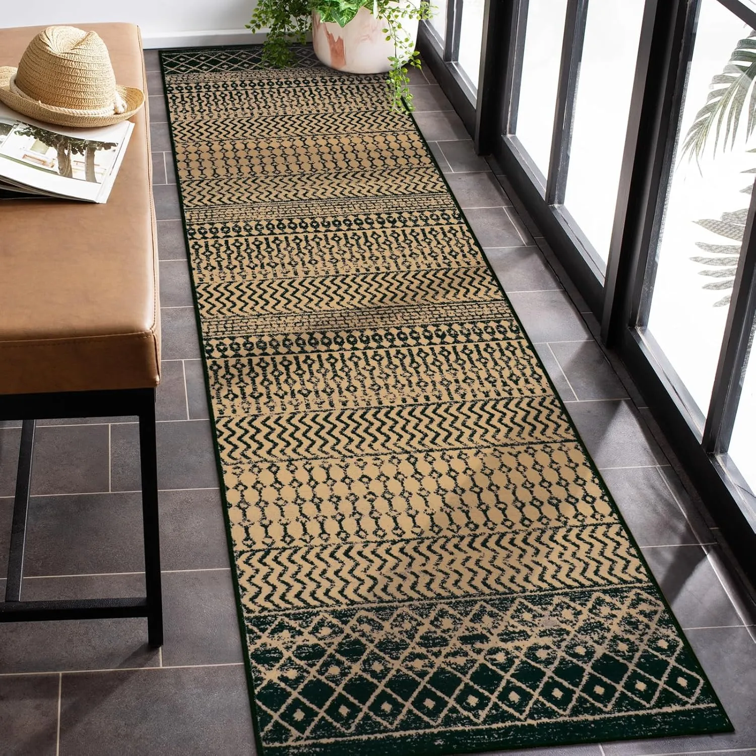 Moroccan Rug Runners for Hallways, 2x8 Ultra Soft Non-Slip Farmhouse Kitchen Rugs, Washable Natural Brown Rug Carpet Runner for Entryway Laundry Bedroom Doorway