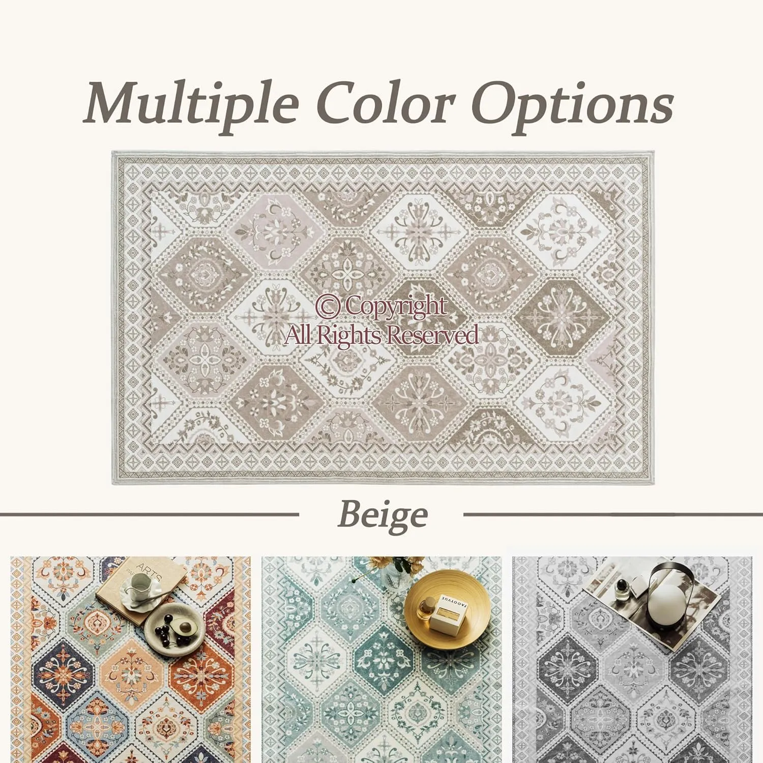 Moroccan Trellis Runner Rug - 2x6 Hallway Runner Rugs with Non-Slip Backing Low-Pile Washable 2x6 Printed Rug Runners for Hallway Kitchen Farmhouse Bathroom Laundry Room- Blush/Pink/Beige
