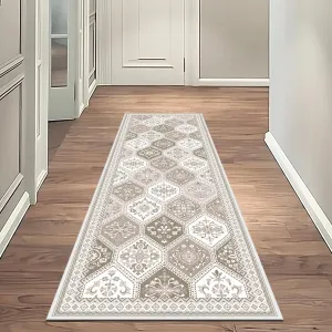 Moroccan Trellis Runner Rug - 2x6 Hallway Runner Rugs with Non-Slip Backing Low-Pile Washable 2x6 Printed Rug Runners for Hallway Kitchen Farmhouse Bathroom Laundry Room- Blush/Pink/Beige