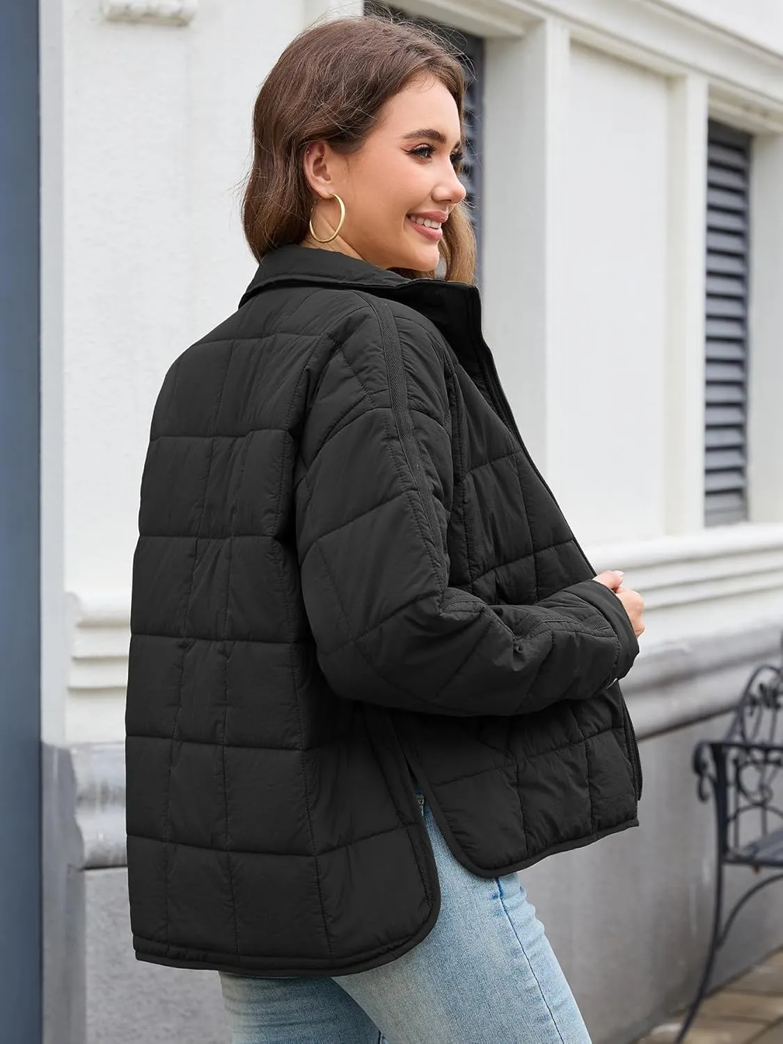 Muchpow Women's Lightweight Down Coat Long Sleeve Full Zipper Oversized Packable Short Puffer Jackets
