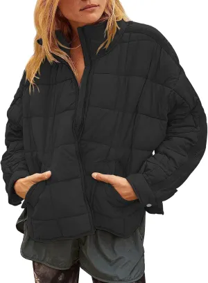 Muchpow Women's Lightweight Down Coat Long Sleeve Full Zipper Oversized Packable Short Puffer Jackets