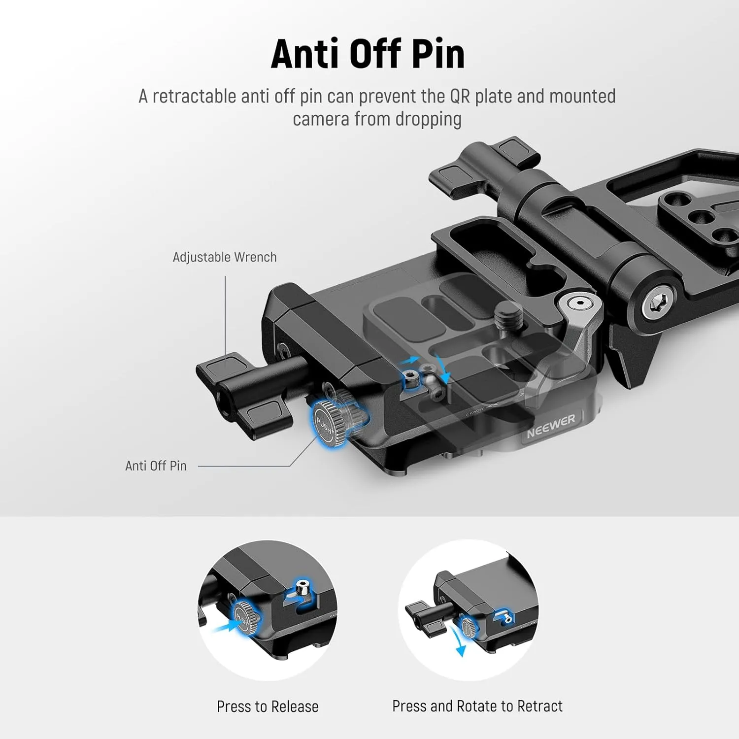 NEEWER Foldable Lightweight V Mount Battery Plate with Arca Type QR Plate Detachable Baseplate Compatible with SmallRig Camera Cage Video Rig DJI RS4 RS3 Gimbal, PS015 PRO
