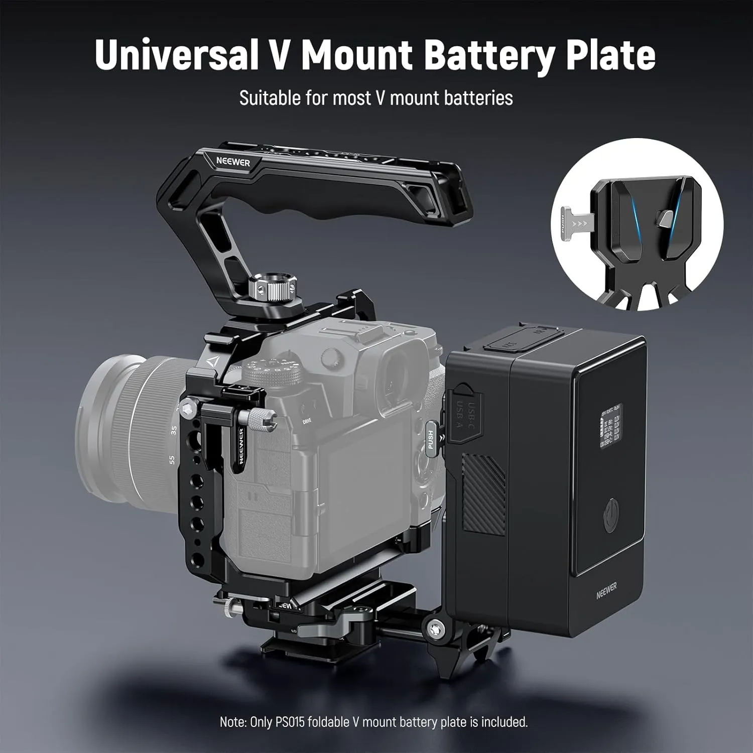 NEEWER Foldable Lightweight V Mount Battery Plate with Arca Type QR Plate Detachable Baseplate Compatible with SmallRig Camera Cage Video Rig DJI RS4 RS3 Gimbal, PS015 PRO