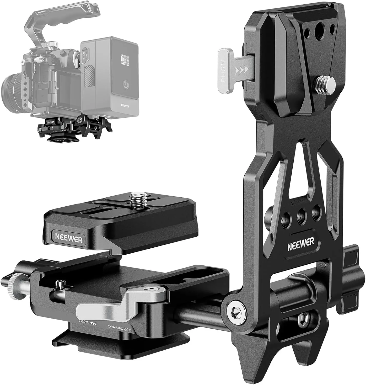 NEEWER Foldable Lightweight V Mount Battery Plate with Arca Type QR Plate Detachable Baseplate Compatible with SmallRig Camera Cage Video Rig DJI RS4 RS3 Gimbal, PS015 PRO