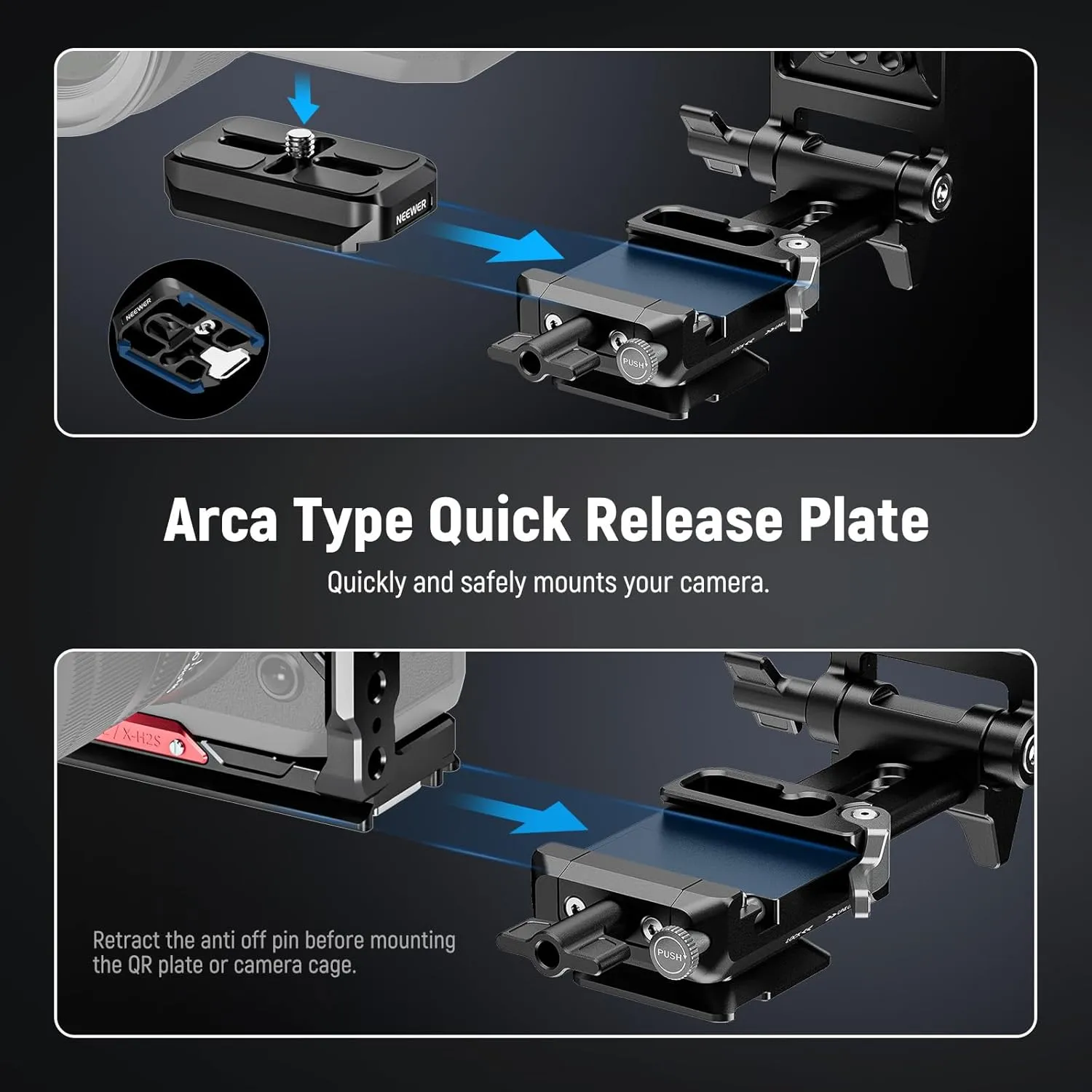 NEEWER Foldable Lightweight V Mount Battery Plate with Arca Type QR Plate Detachable Baseplate Compatible with SmallRig Camera Cage Video Rig DJI RS4 RS3 Gimbal, PS015 PRO