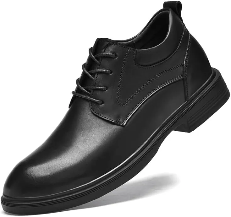 New Dress Oxford Shoes for Men Lace Up Round Toe Leather Derby Shoes Low Top Rubber Sole Non Slip Anti-Slip Party