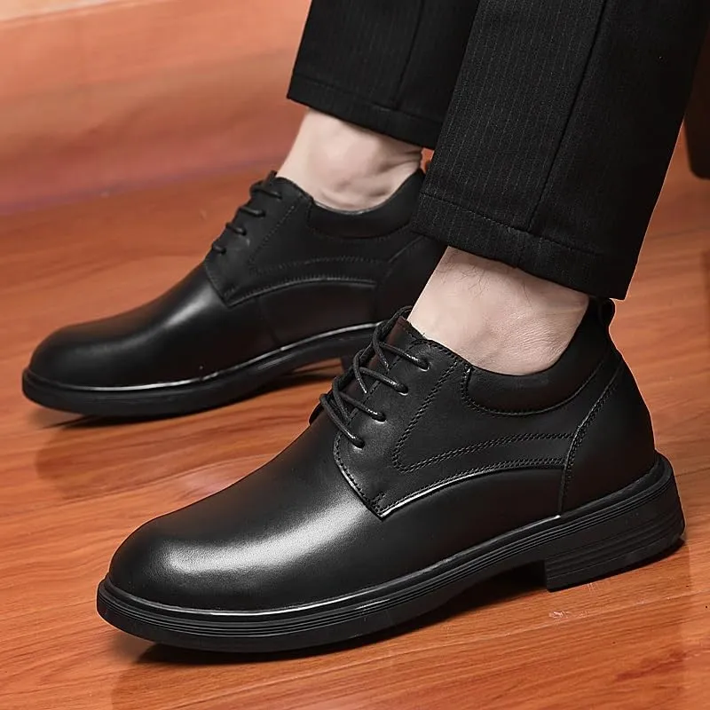 New Dress Oxford Shoes for Men Lace Up Round Toe Leather Derby Shoes Low Top Rubber Sole Non Slip Anti-Slip Party