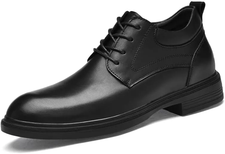 New Dress Oxford Shoes for Men Lace Up Round Toe Leather Derby Shoes Low Top Rubber Sole Non Slip Anti-Slip Party