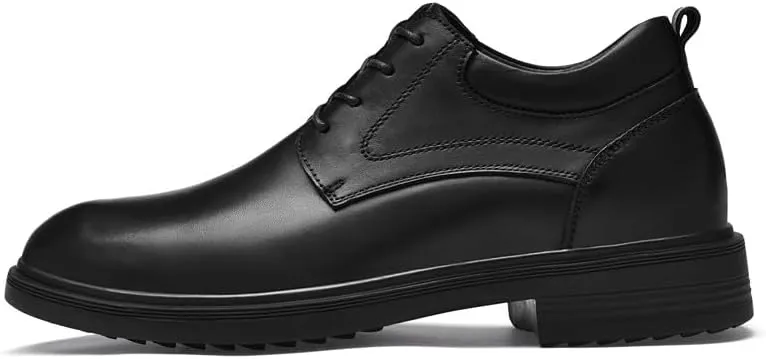 New Dress Oxford Shoes for Men Lace Up Round Toe Leather Derby Shoes Low Top Rubber Sole Non Slip Anti-Slip Party