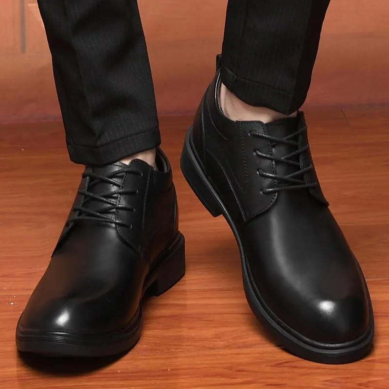 New Dress Oxford Shoes for Men Lace Up Round Toe Leather Derby Shoes Low Top Rubber Sole Non Slip Anti-Slip Party