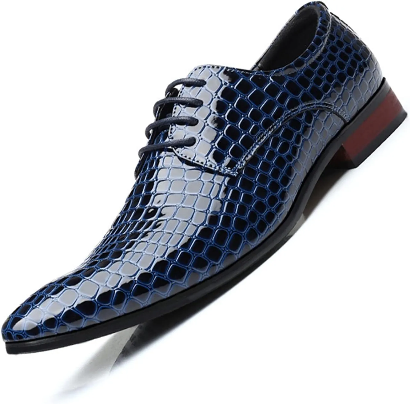 New Oxford Shoes for Men Lace Up Derby Shoes Crocodile Alligator Embossed PU Leather Rubber Sole Non Slip Low Top Anti-Slip Block Heel Party