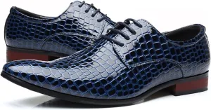 New Oxford Shoes for Men Lace Up Derby Shoes Crocodile Alligator Embossed PU Leather Rubber Sole Non Slip Low Top Anti-Slip Block Heel Party