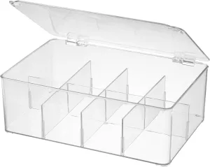novelinks Clear Plastic Tea Bag Organizer Stackable Storage Organizer with Lid Divided Container Box with Lid for Kitchen Cabinet, Condiments,Countertop, Pantry, Hold Coffee Pods, 1 Pack