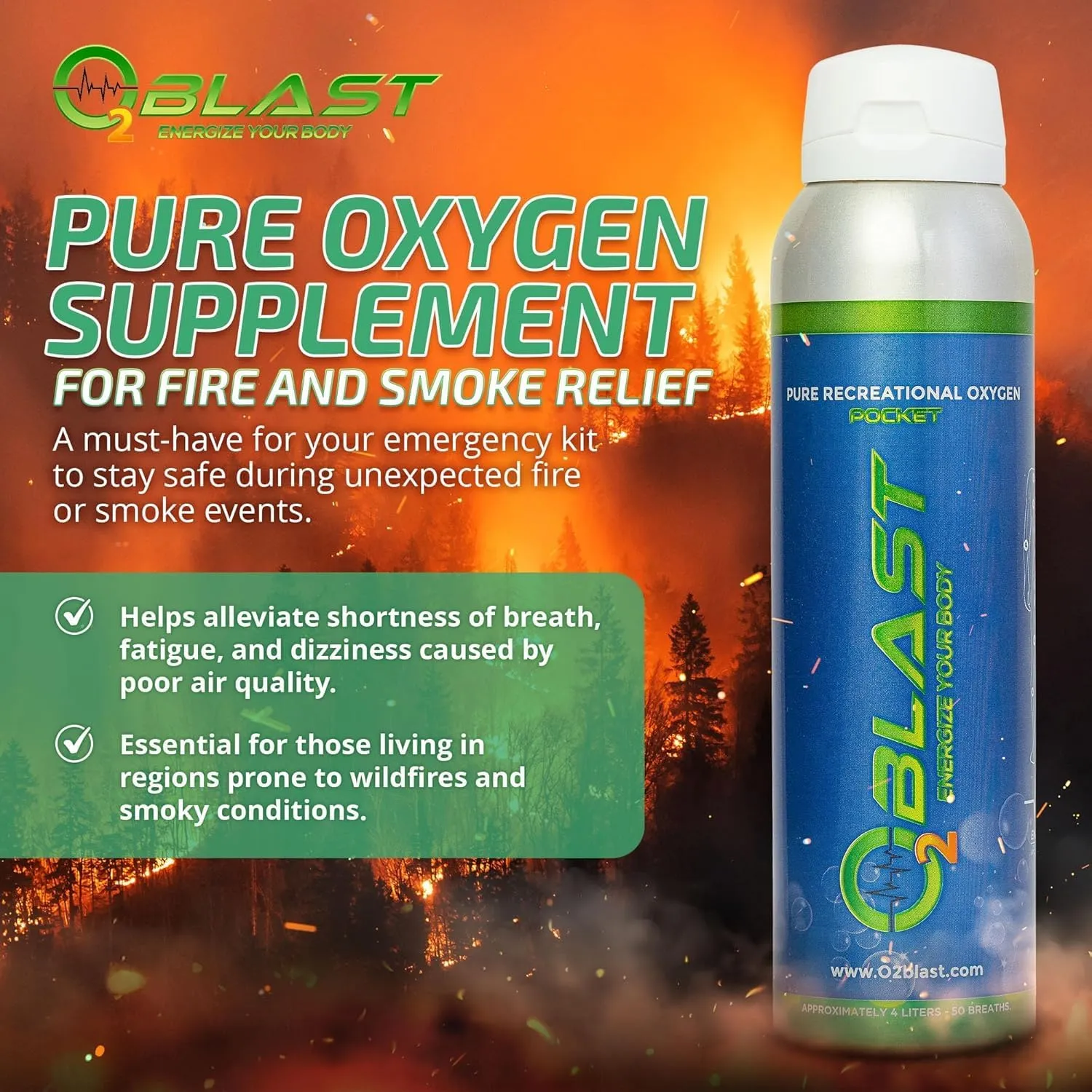 O2 Blast, Pure Oxygen Supplement, Quick Recovery for Exercise and Focus. Sanitary Flip Top Cap (4 Liter Oxygen Canisters - 3 Pack - Natural)