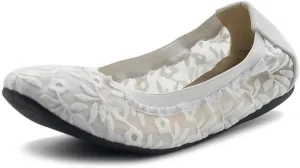 Ollio Women's Shoes Floral Embroidery Lace Slip On Comfort Light Ballet Flat
