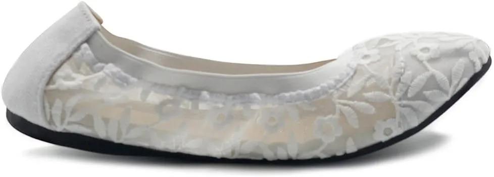 Ollio Women's Shoes Floral Embroidery Lace Slip On Comfort Light Ballet Flat