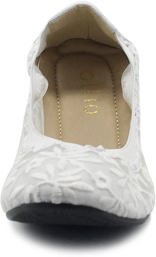Ollio Women's Shoes Floral Embroidery Lace Slip On Comfort Light Ballet Flat